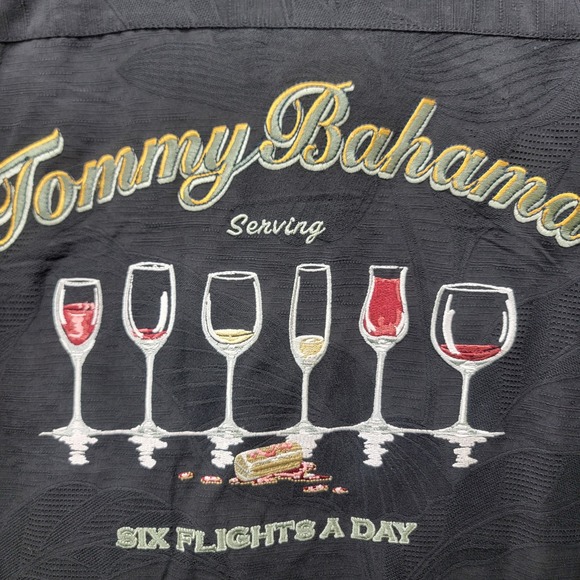 Tommy Bahama Other - Tommy Bahama Men XXL Black Silk Jacquard Six Flights A Day Wine Embroidery Shirt